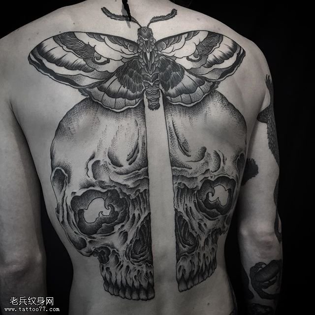 大背经典骷髅蝴蝶纹身图案