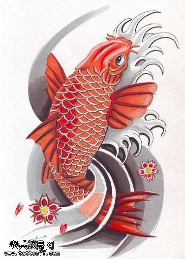 漂亮的红色鲤鱼纹身图案
