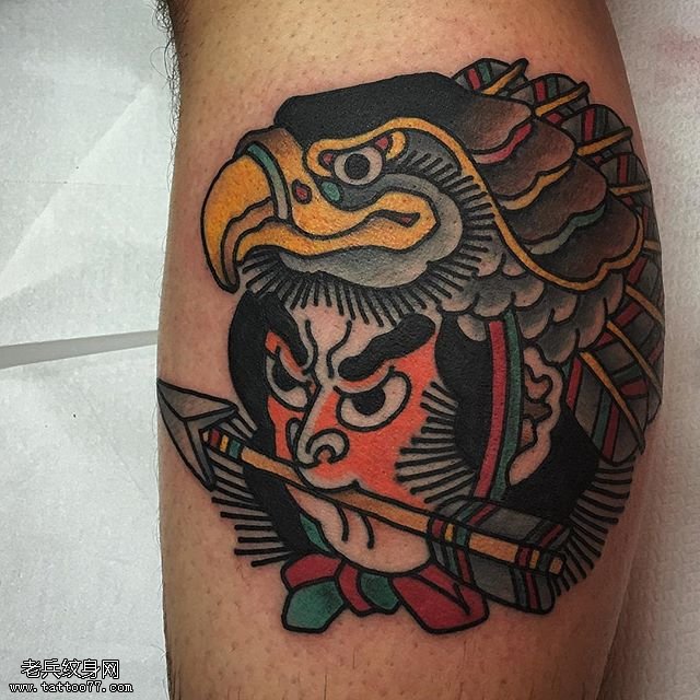 腿肚子上的武藏纹身图案