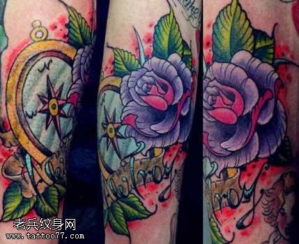 手臂漂亮好看的玫瑰花纹身图案