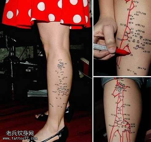 腿部小鹿纹身图案