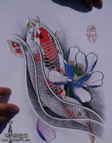 手稿中华鲤鱼纹身图案