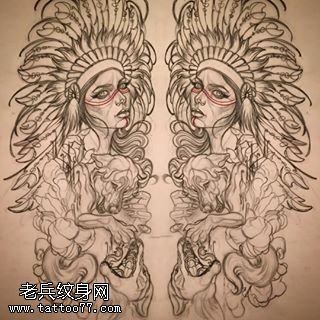 手稿经典线条印度女郎纹身图案