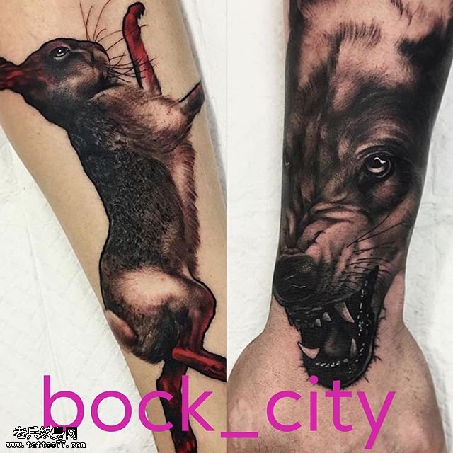 手臂的兔子狗纹身图案