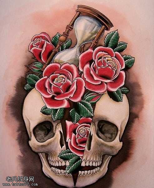 手稿骷髅头沙漏纹身图案