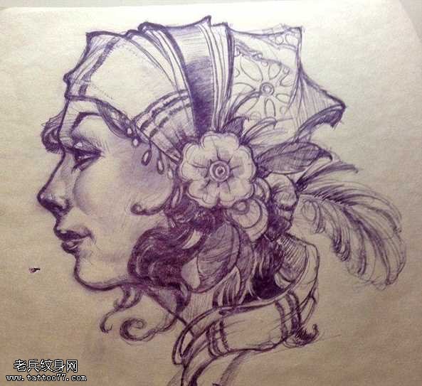 手稿人物女性肖像纹身图案