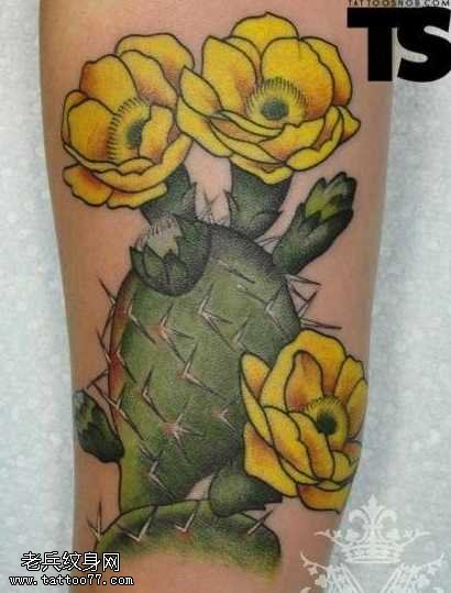 手臂仙人掌花纹身图案
