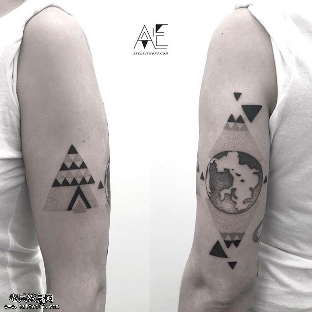 大臂点刺几何图腾纹身图案