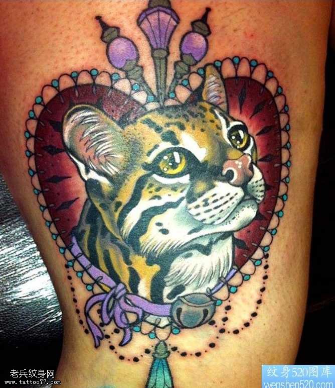 爱心猫纹身图案
