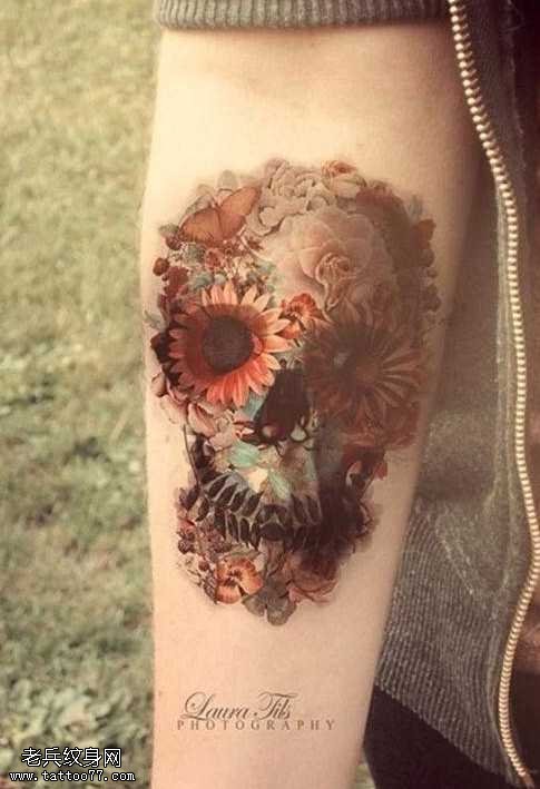手臂花骷髅纹身图案
