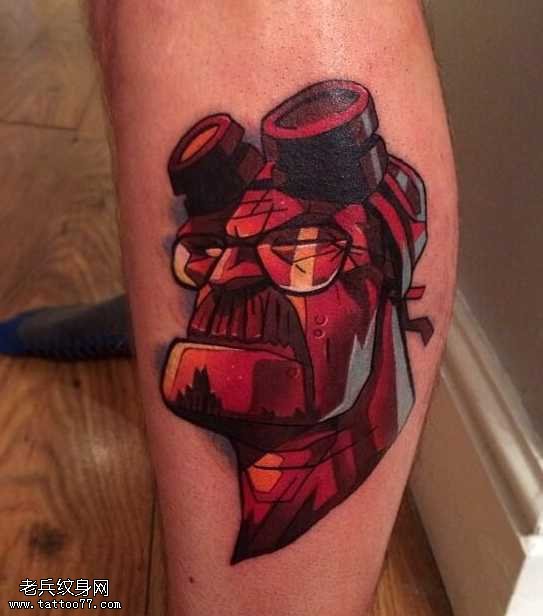 腿部矿工形象创意纹身图案