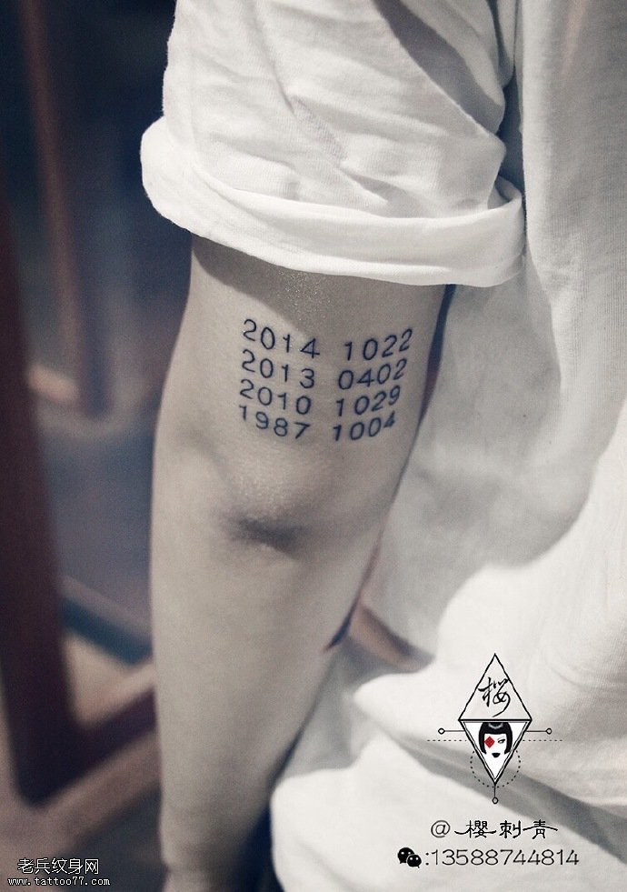 手臂纪念意义数字纹身图案