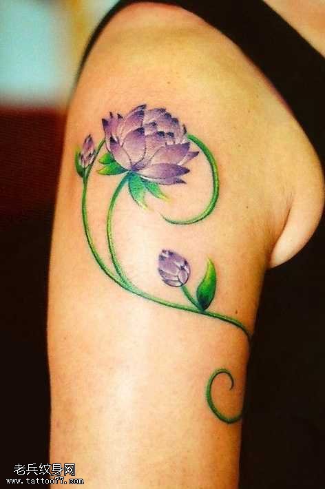 手臂紫色莲花纹身图案