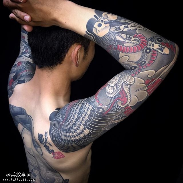 日本风双臂经典图腾纹身图案