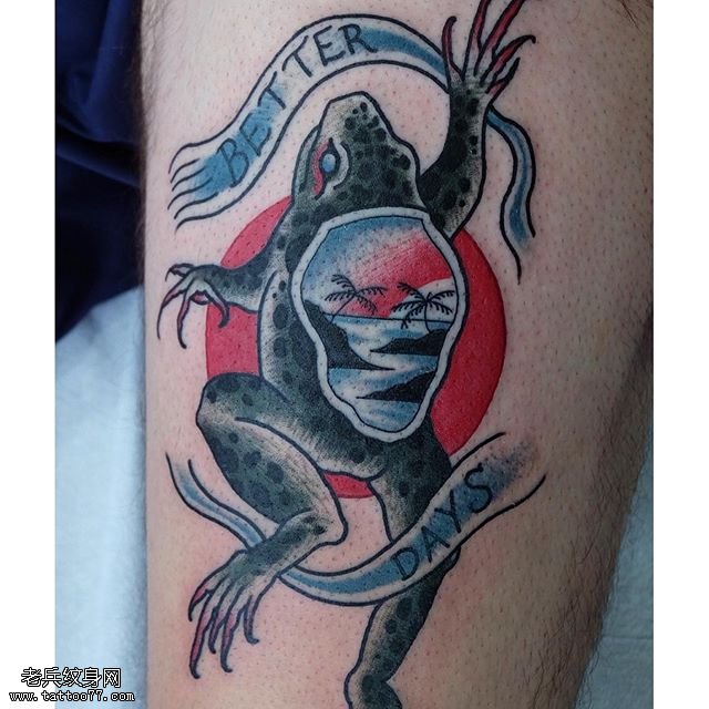 腿部海南青蛙纹身图案