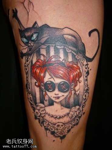 腿部小妖女纹身图案