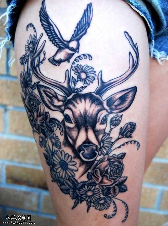 腿部时尚的藏羚羊纹身图案