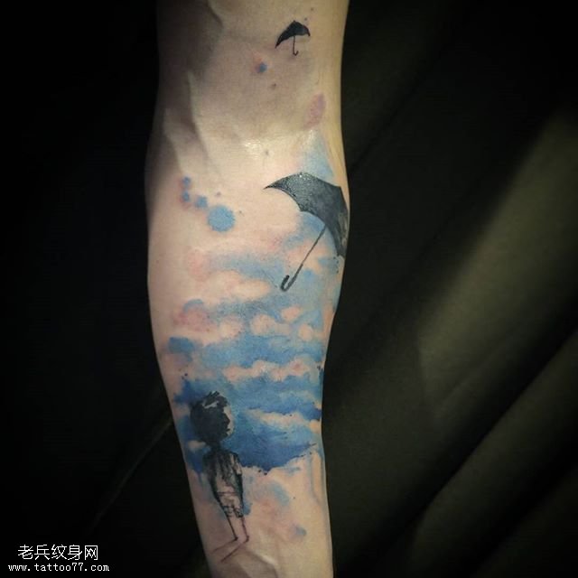 手臂水彩的抽象图纹身图案