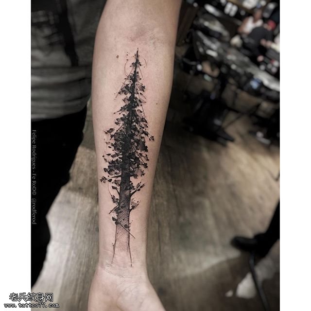 手臂一棵小松树纹身图案