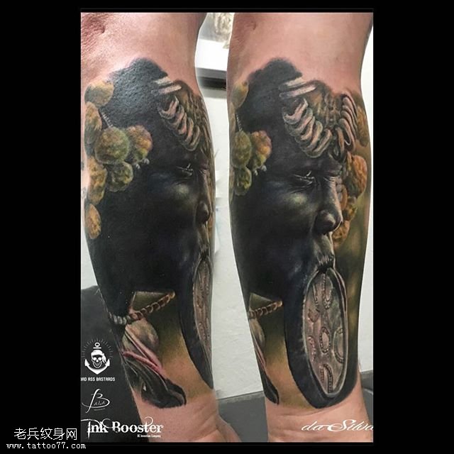 手臂部落人肖像纹身图案