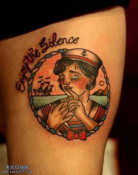 腿部欧美风格纹身图案