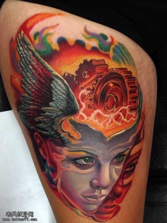 手臂school风格女郎纹身图案