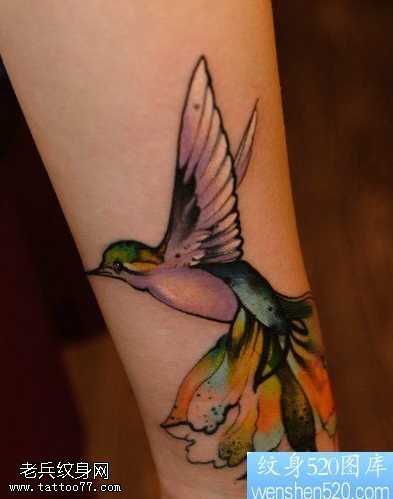 手臂彩色燕子纹身图案