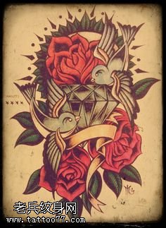 手稿经典一束玫瑰纹身图案