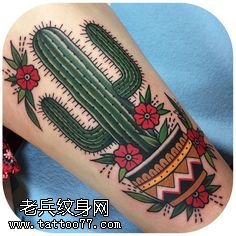 小臂上的一颗仙人掌纹身图案