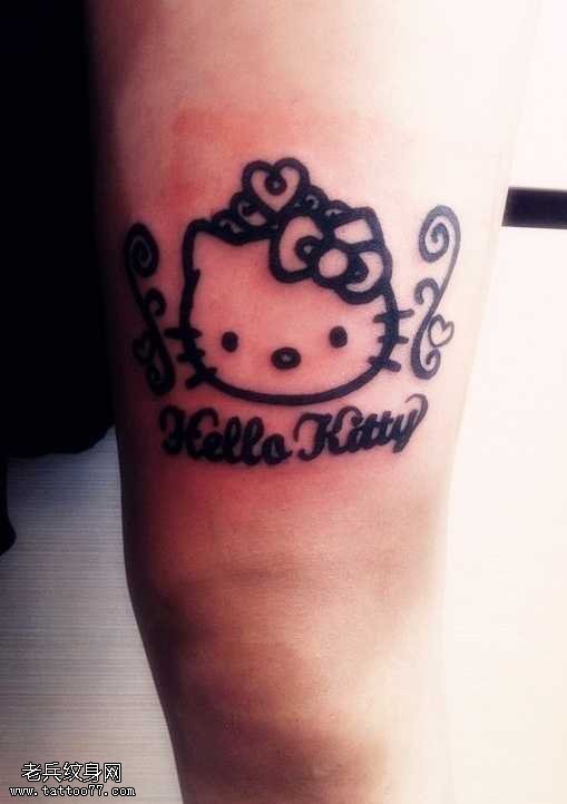 腿部卡通KITY可爱纹身图案
