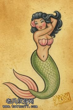 手稿丰满的美人鱼纹身图案