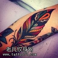 手臂的梵花羽毛纹身图案