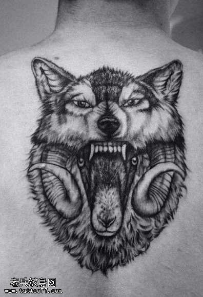 背部狼头纹身图案