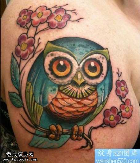 手臂猫头鹰纹身图案