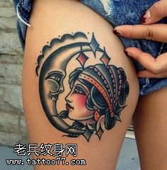 大腿的经典月亮纹身图案