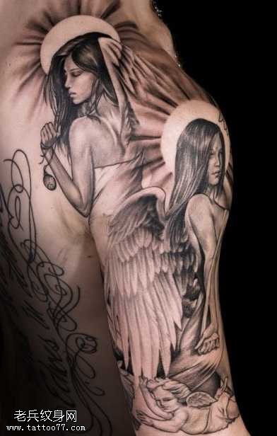 两个美女天使纹身图案