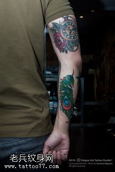 手稿欧美彩绘漂亮的羽毛纹身图案