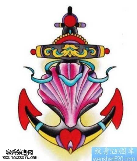 手稿船锚纹身图案