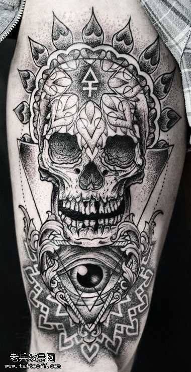 手臂上帅气的骷髅纹身图案