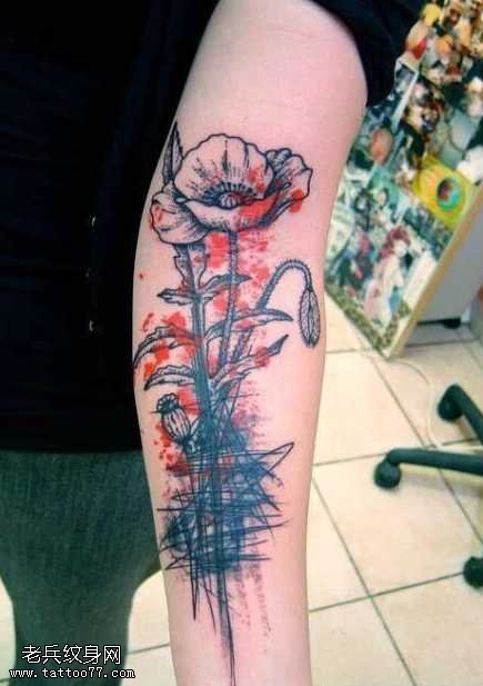 抽象风花朵纹身图案