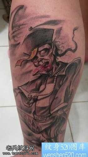 腿部僵尸纹身图案