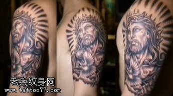 #大臂耶稣纹身##纹身视频#
