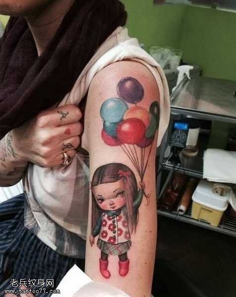 手臂彩色猫咪纹身图案