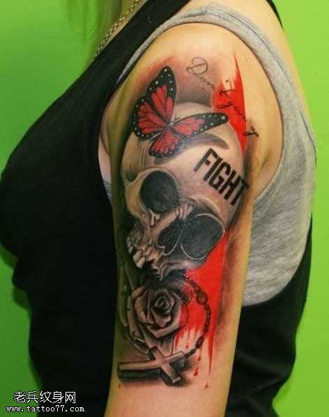 手臂欧美骷髅头纹身图案