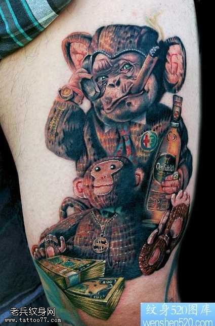 腿部猴子纹身图案