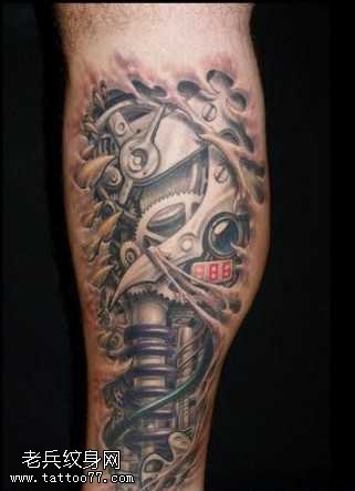 腿部机械臂纹身图案