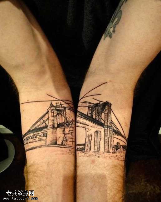 手部特别风格大桥纹身图案
