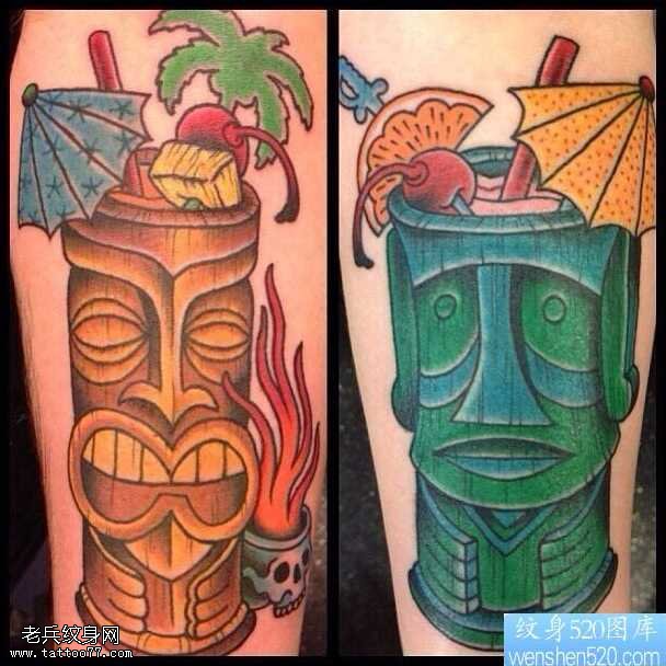 手臂彩色卡通饮料纹身图案
