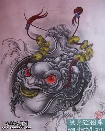 手稿金蟾纹身图案