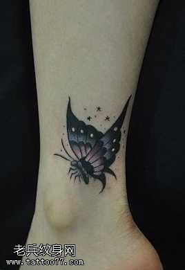 腿部唯美潮流的蝴蝶纹身图案